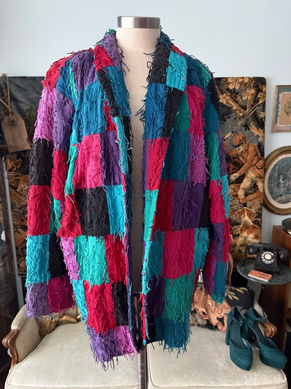 Vintage Car Pool Couture Handwoven Guatemalan Patchwork Jacket
